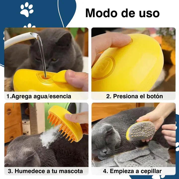 PetSpa SteamPro - Cepillo a Vapor de Agua para Mascotas | Limpia, Desenreda y Suaviza el Pelaje